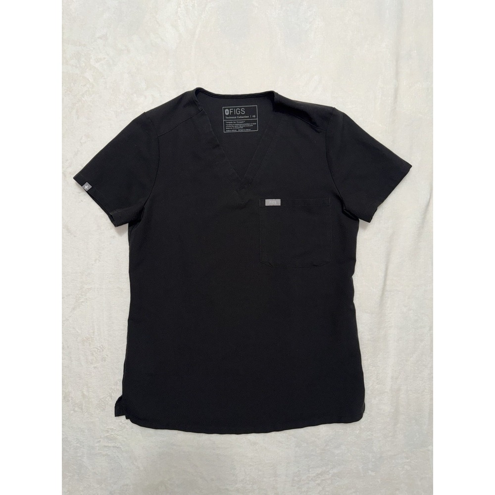 FIGS Catarina Women's Black V Neck 1 Pocket Scrub Top Size XS
